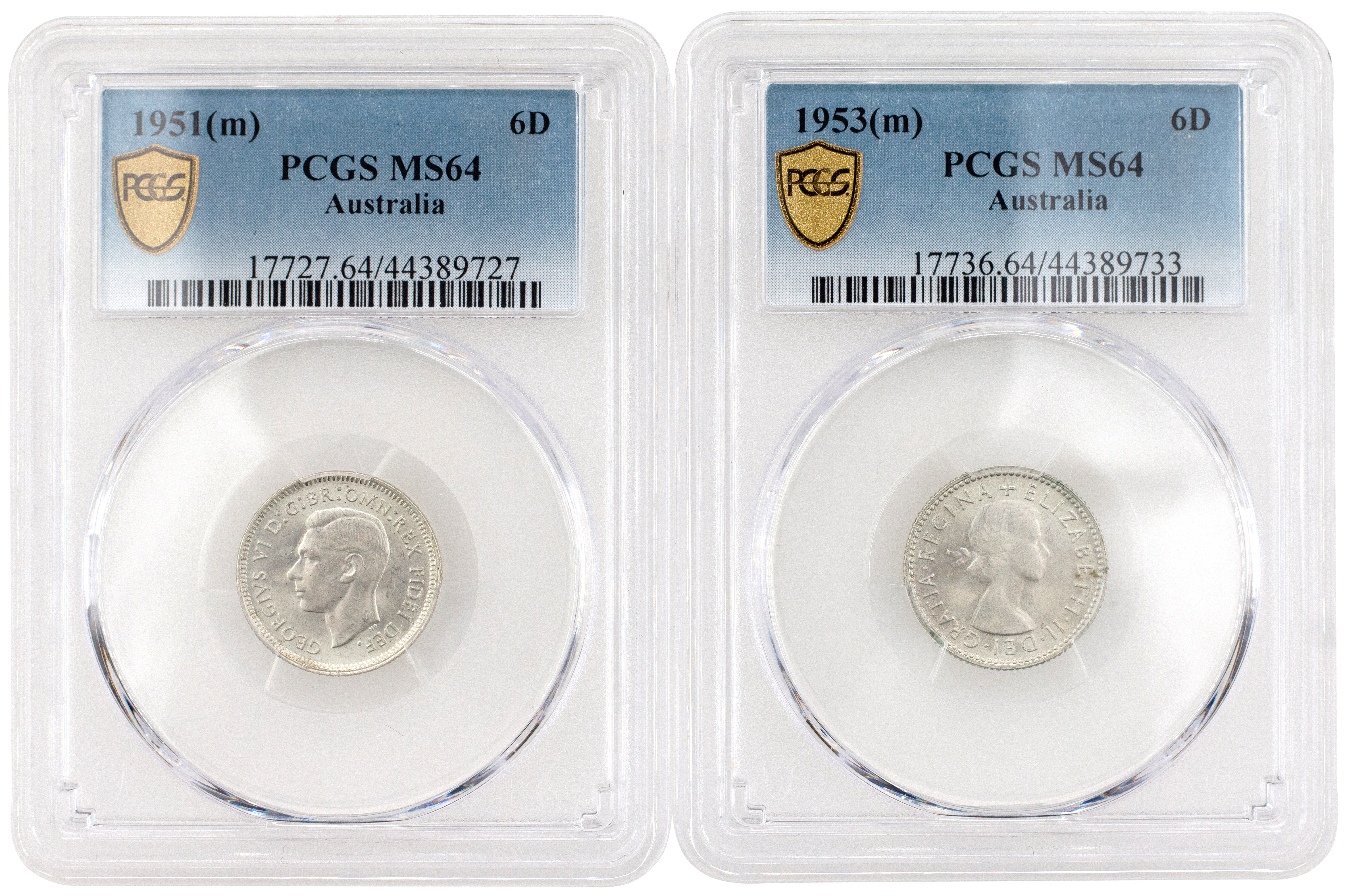 George VI, Sixpence, 1951-M, PCGS MS 64