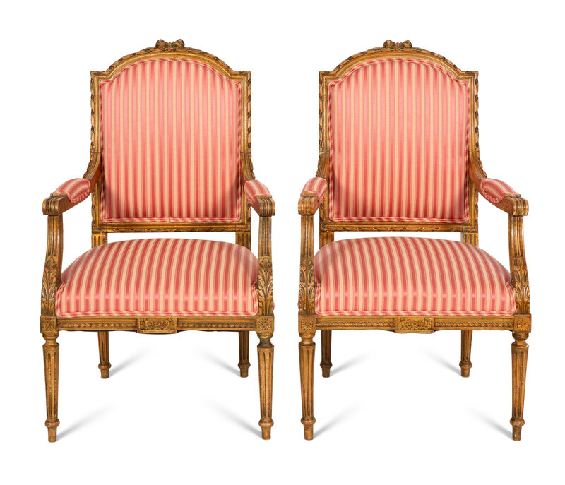 A Pair of Louis XVI Style Giltwood Fauteuils