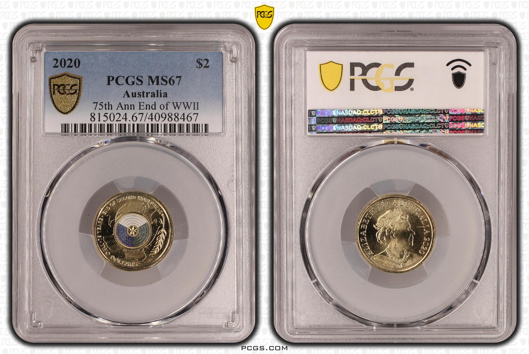 2020 Australia Two Dollar, $2 75th Ann End of WWII PCGS - MS67 -467