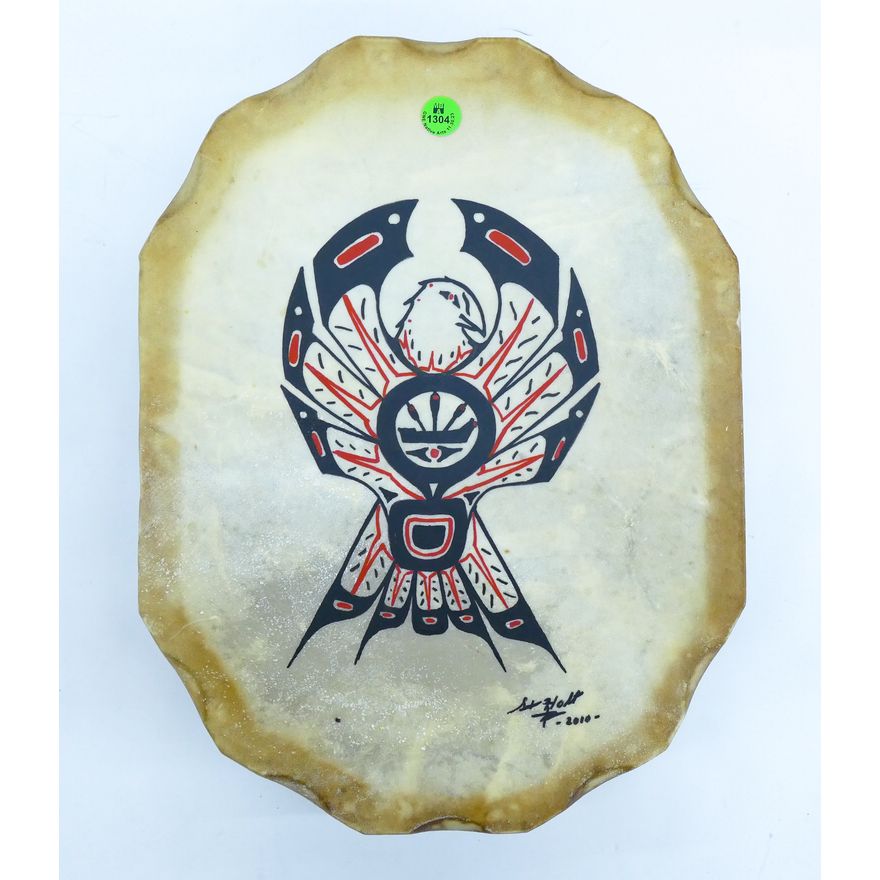 Cy Fryberg (Tulalip) Painted U-Form Eagle Drum 15''x11''
