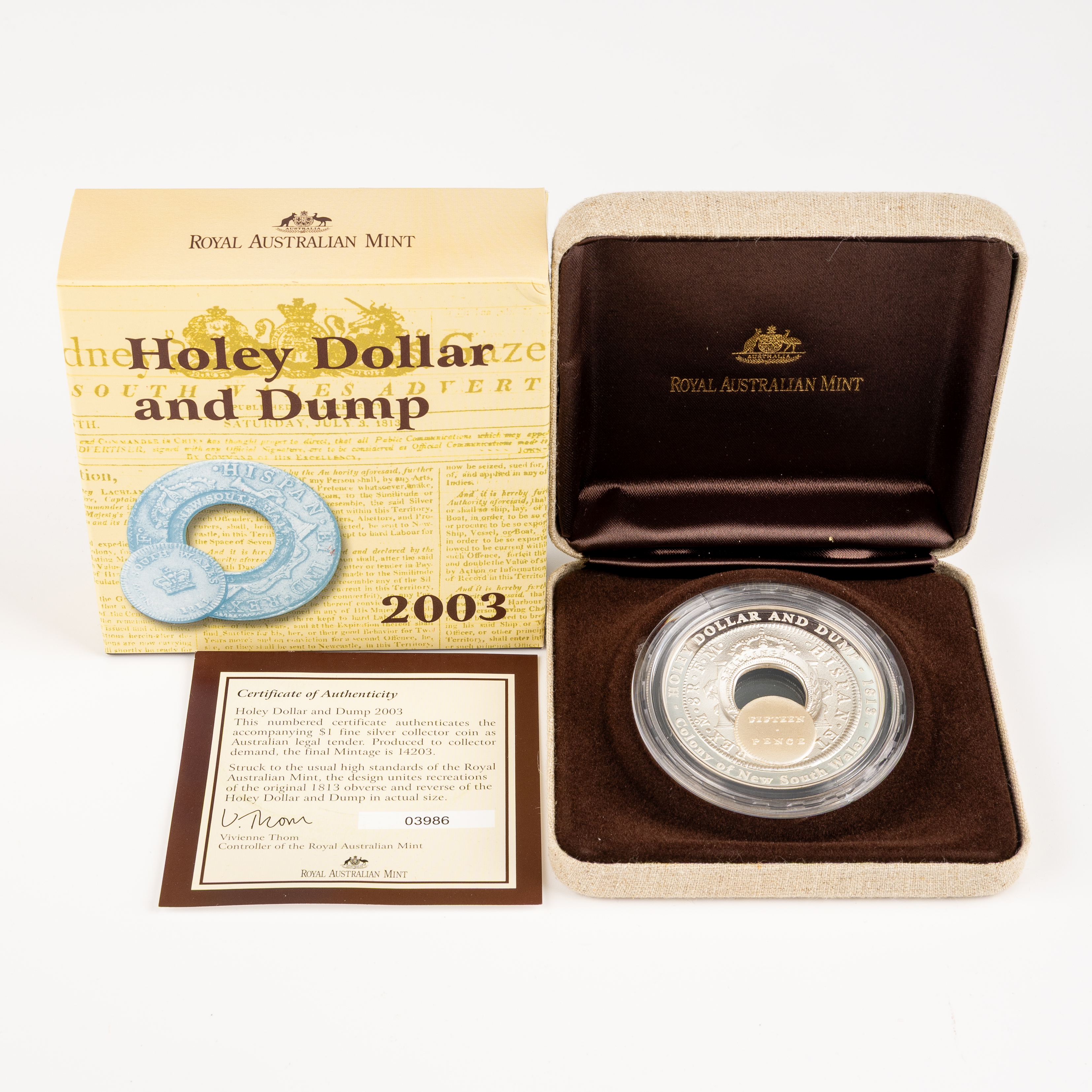 Elizabeth II, RAM - Holey Dollar and Dump, One Dollar, 2003, FDC
