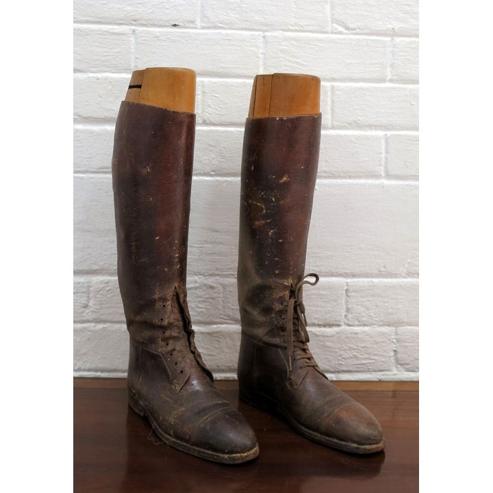 PAIR OF 19H CENTURY ENGLISH LEATHER GENTLEMAN'S RIDING BOOTS, original trees, Faulkner & son