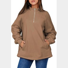BLENCOT WOMEN'S OVERSIZED HALF ZIP LONG SLEEVE SWEATSHIRT CASUAL QUARTER ZIPPER WINTER FLEECE PULLOVER TOPS WITH POCKETS, XL