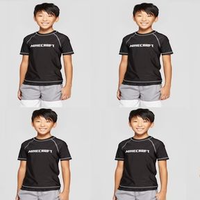 (4) BOYS' MINECRAFT RASH GUARD SHIRT - BLACK SIZE XSM