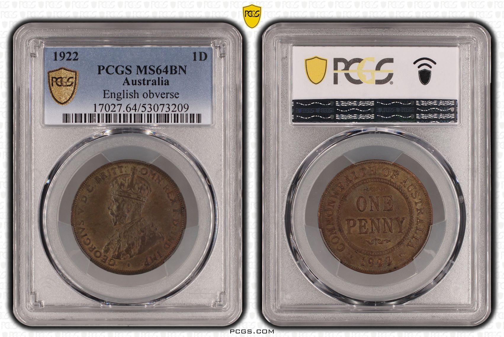 George V, Penny, 1922, PCGS MS64BN