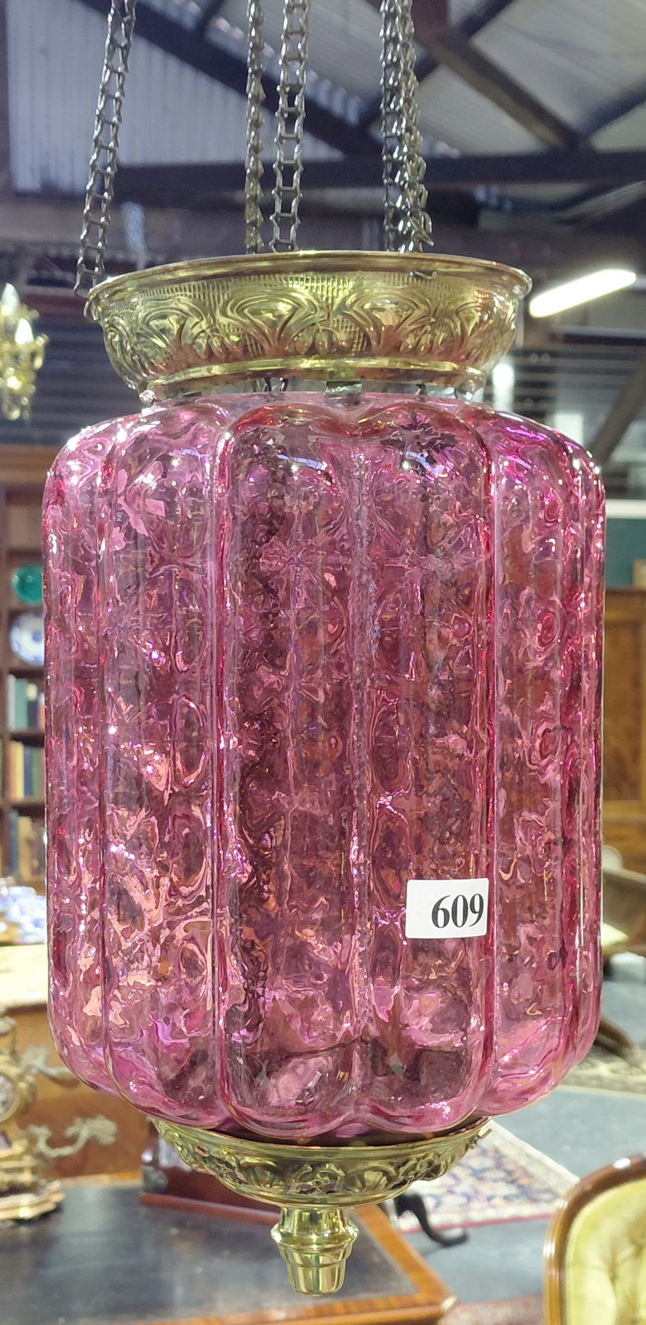 609 · VICTORIAN RUBY GLASS HALLWAY LAMP