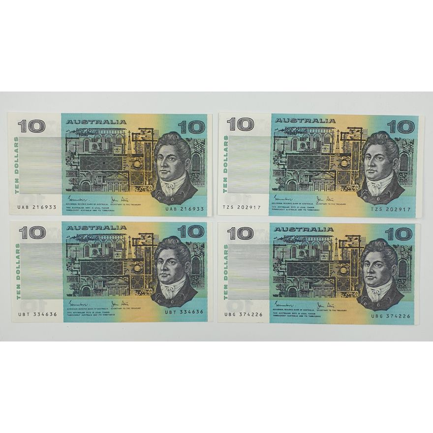 Aus. J/S $10 Notes (x4)