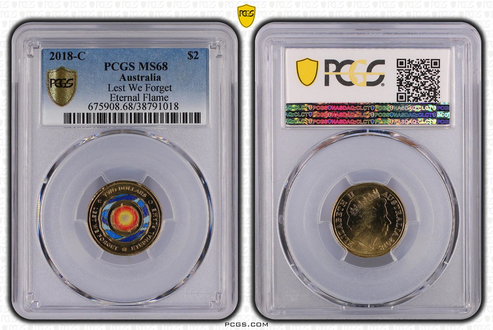 2018-C Australia Two Dollar, $2 Lest We Forget - Eternal Flame PCGS - MS68 -018