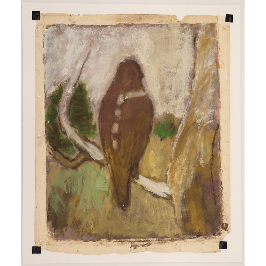 Arthur Runquist ''Bird on Branch'' Oil on Paper 20''x16'' Image - Unsigned