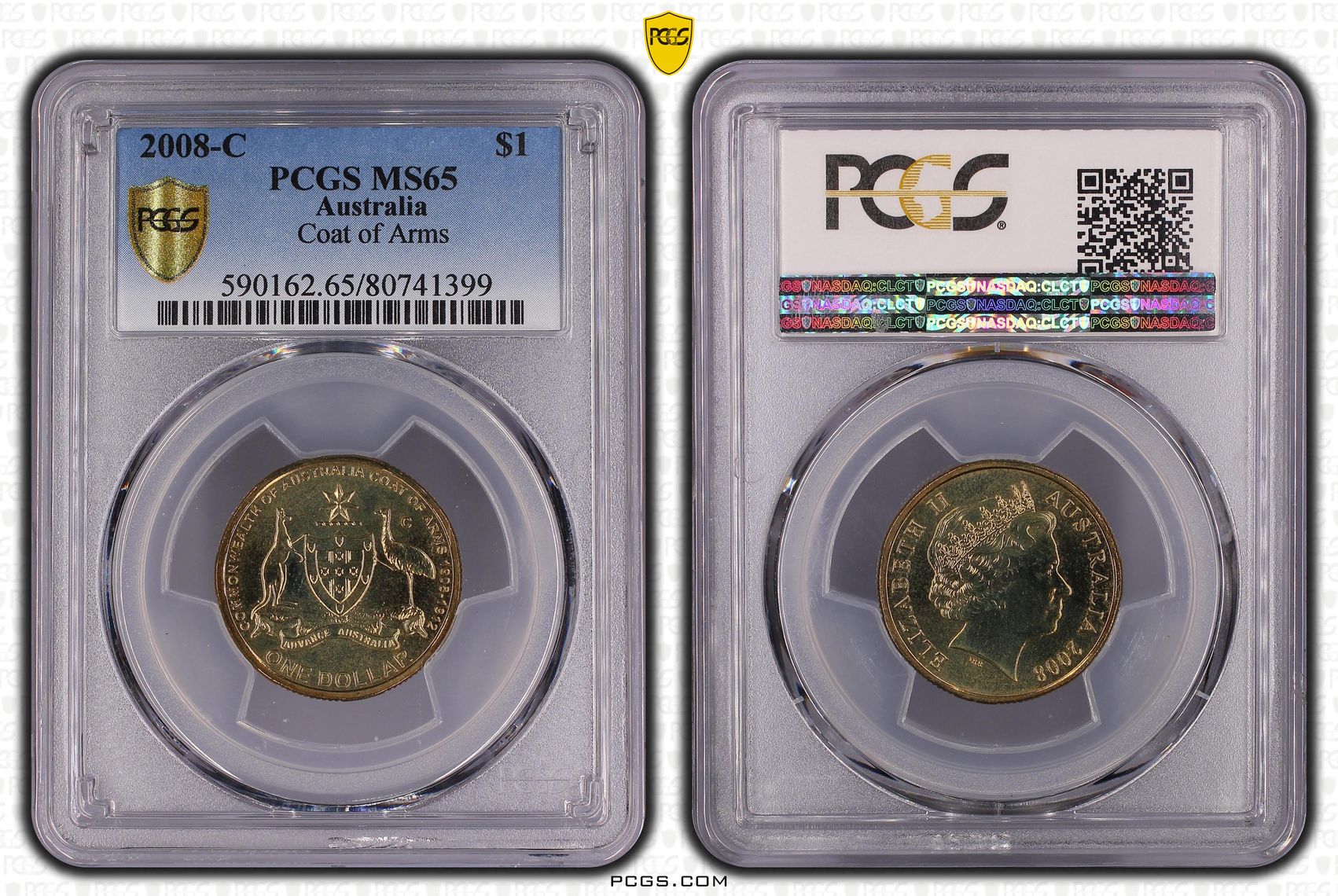 Elizabeth II, Coat of Arms, One Dollar, 2008-C, PCGS MS65