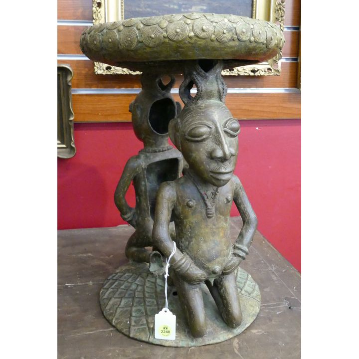 Old African Benin Bronze Figural Stool- 17x13''