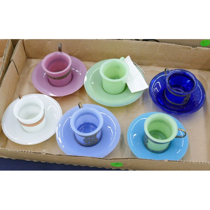 Box 6pc Old Chinese Peking Glass Cup Saucers