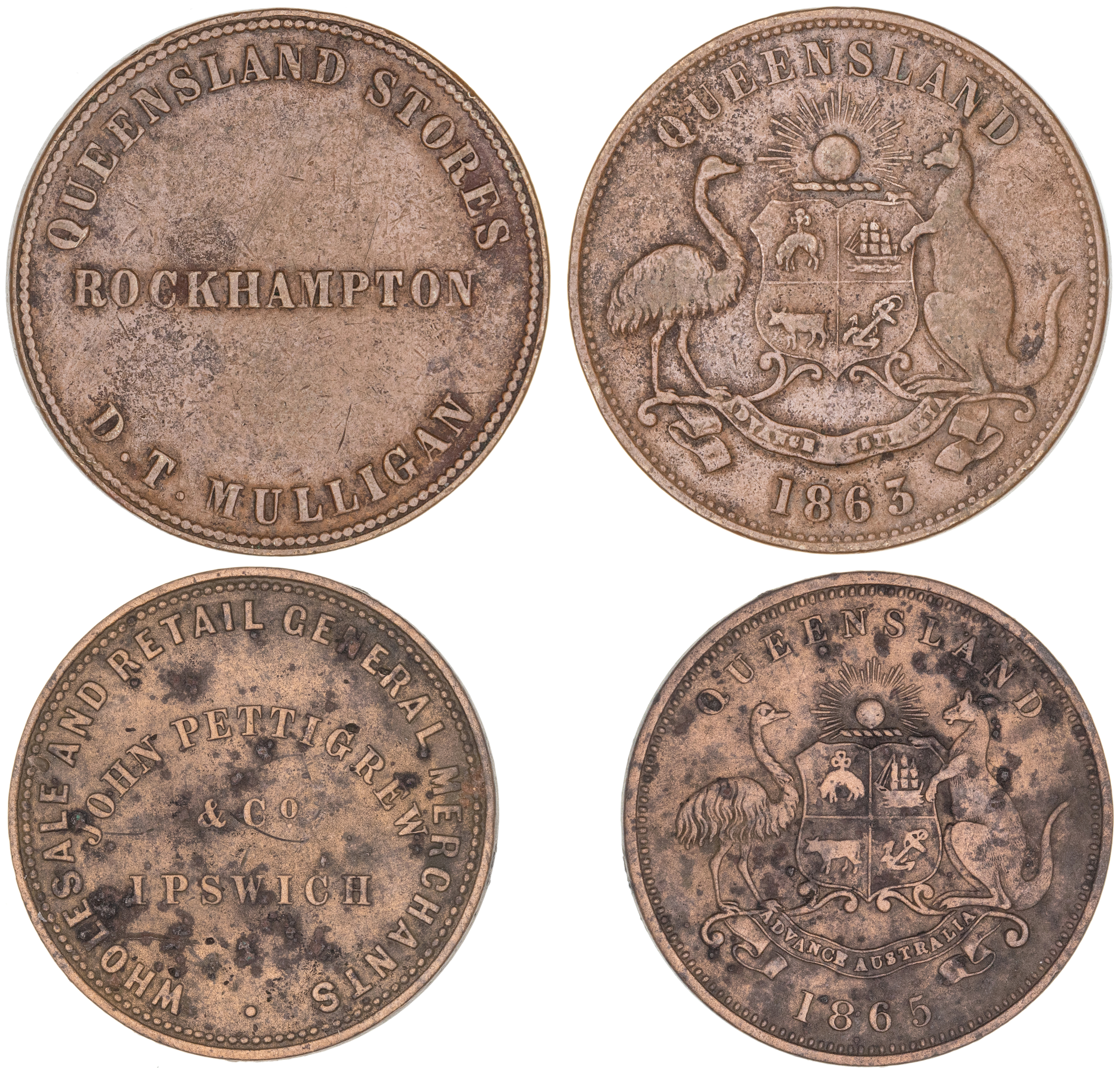 399 · D. T. Mulligan, Rockhampton, QLD, Penny, 1863, VF
