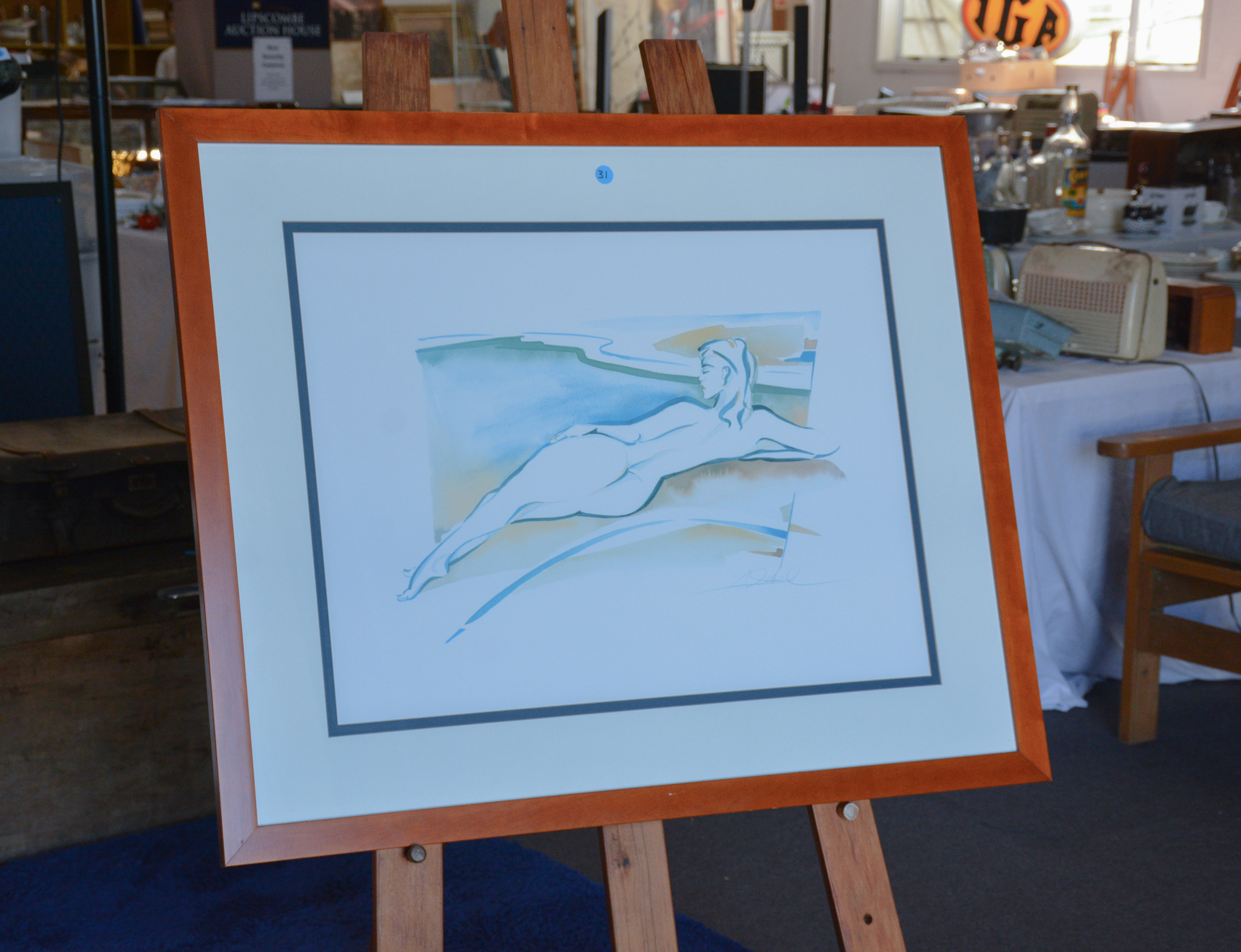 Large Stylised Ink and Watercolour Nude Painting — sold at auction in New Zealand for $30