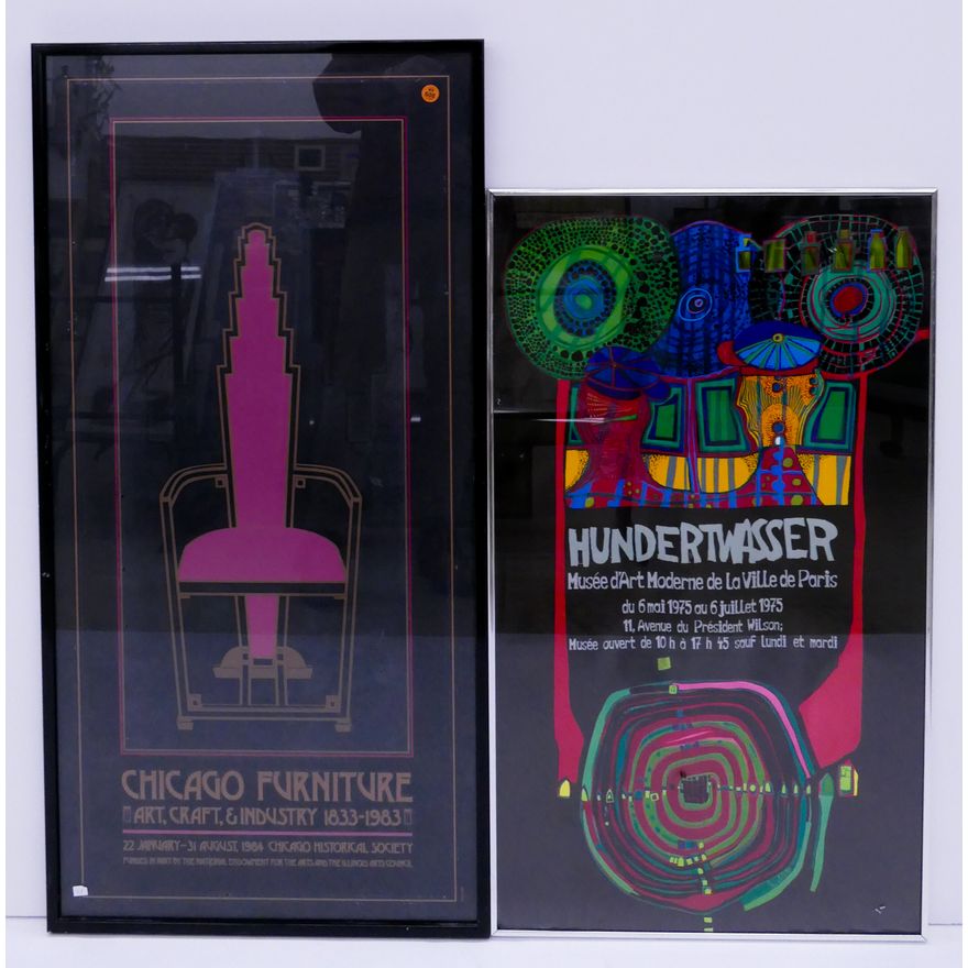 2pc Hundertwasser & Chicago Furniture Expo Posters Framed- largest 40x20''
