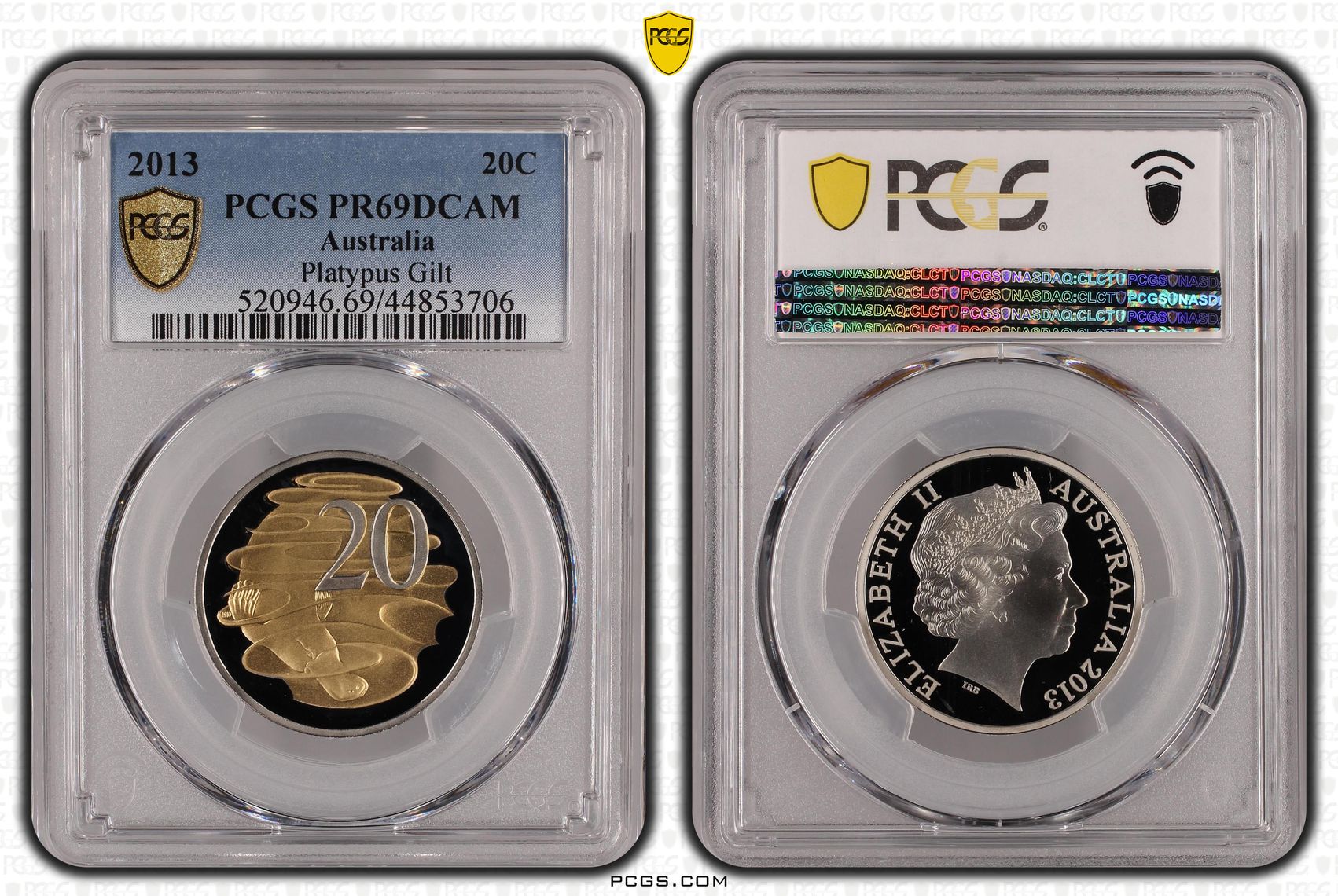 2013 Australian Twenty Cent, 20c Proof Playtpus Gilt PCGS - PR69DCAM -706