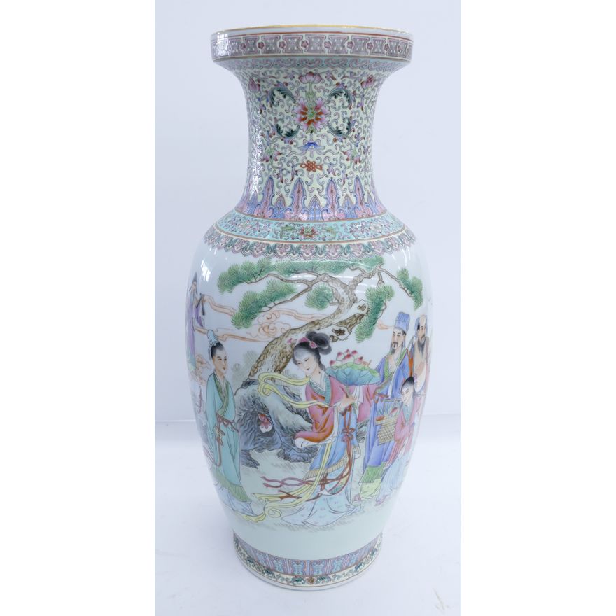 Chinese Republic Porcelain Famille Rose Deity Vase- 18''