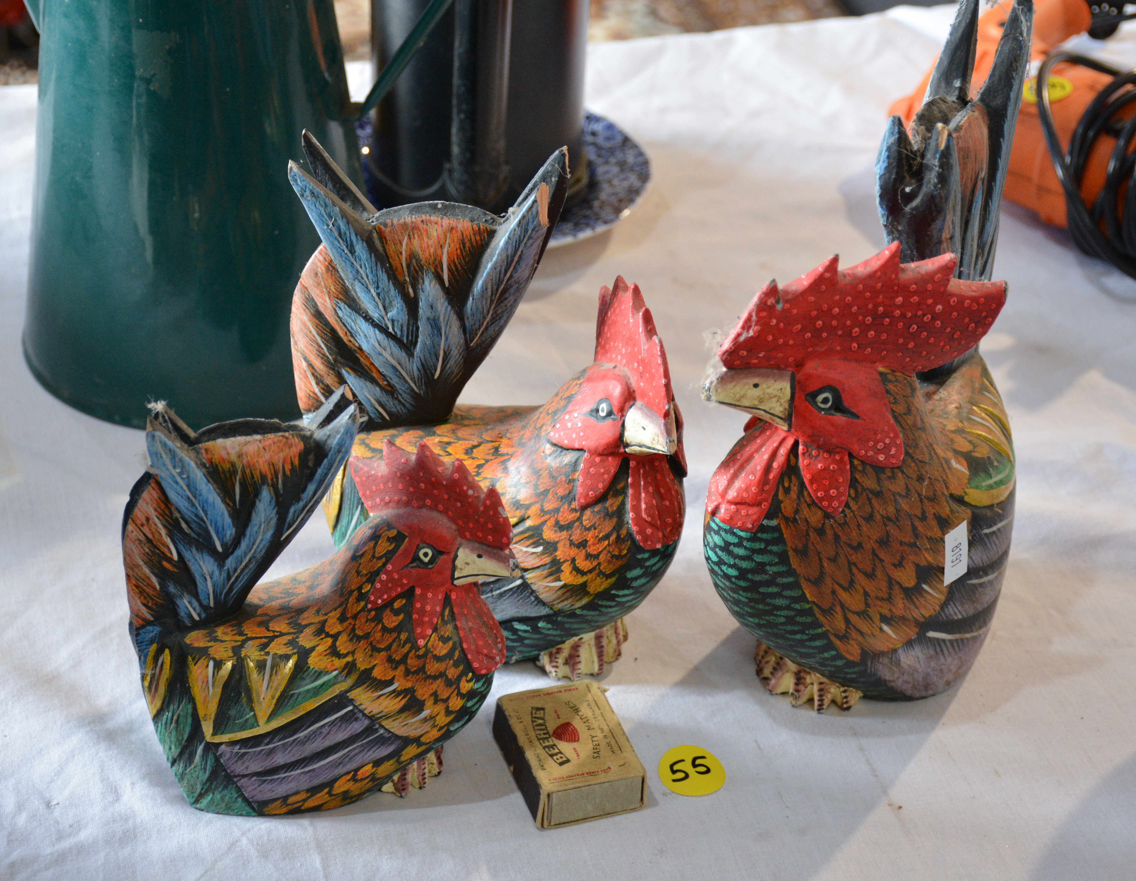 Hand Carved + Painted Flock of Chickens — sold at auction in New Zealand for $35