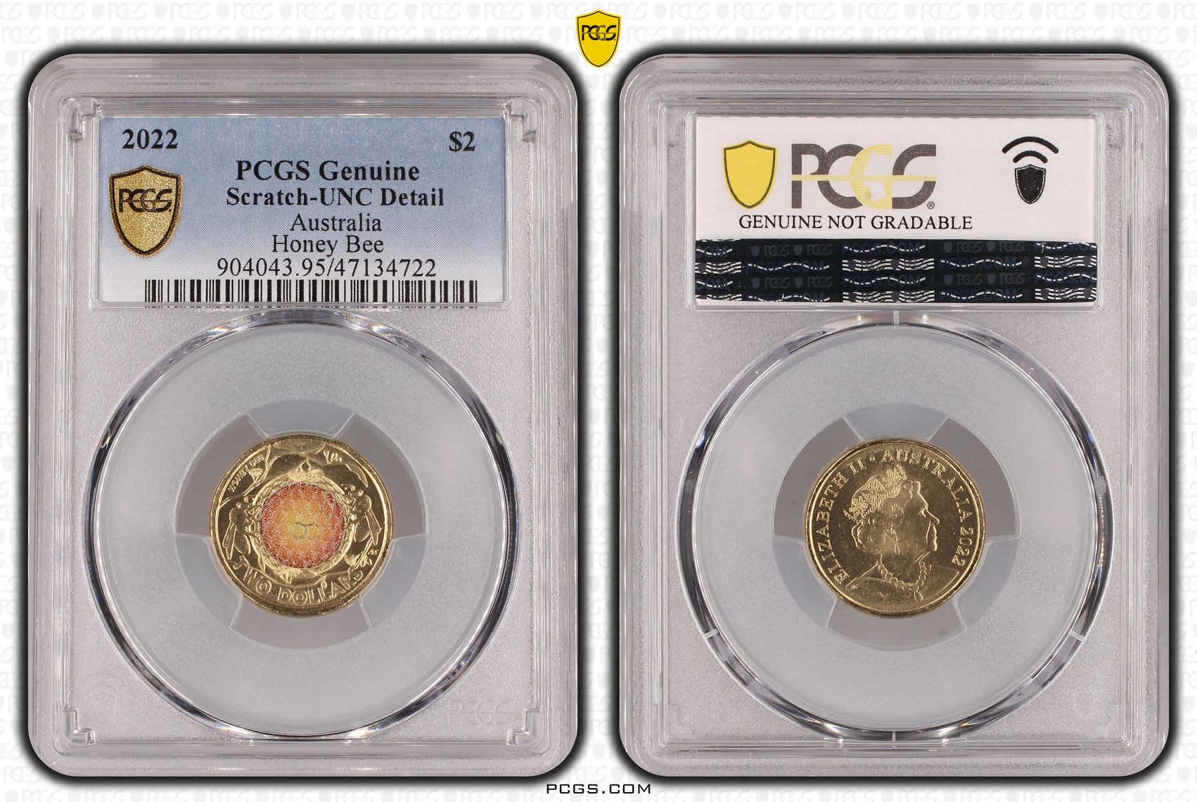 492 · Honey Bee Colorized, Two Dollar, 2022, PCGS Genuine - UNC Details (95 - Scratch)