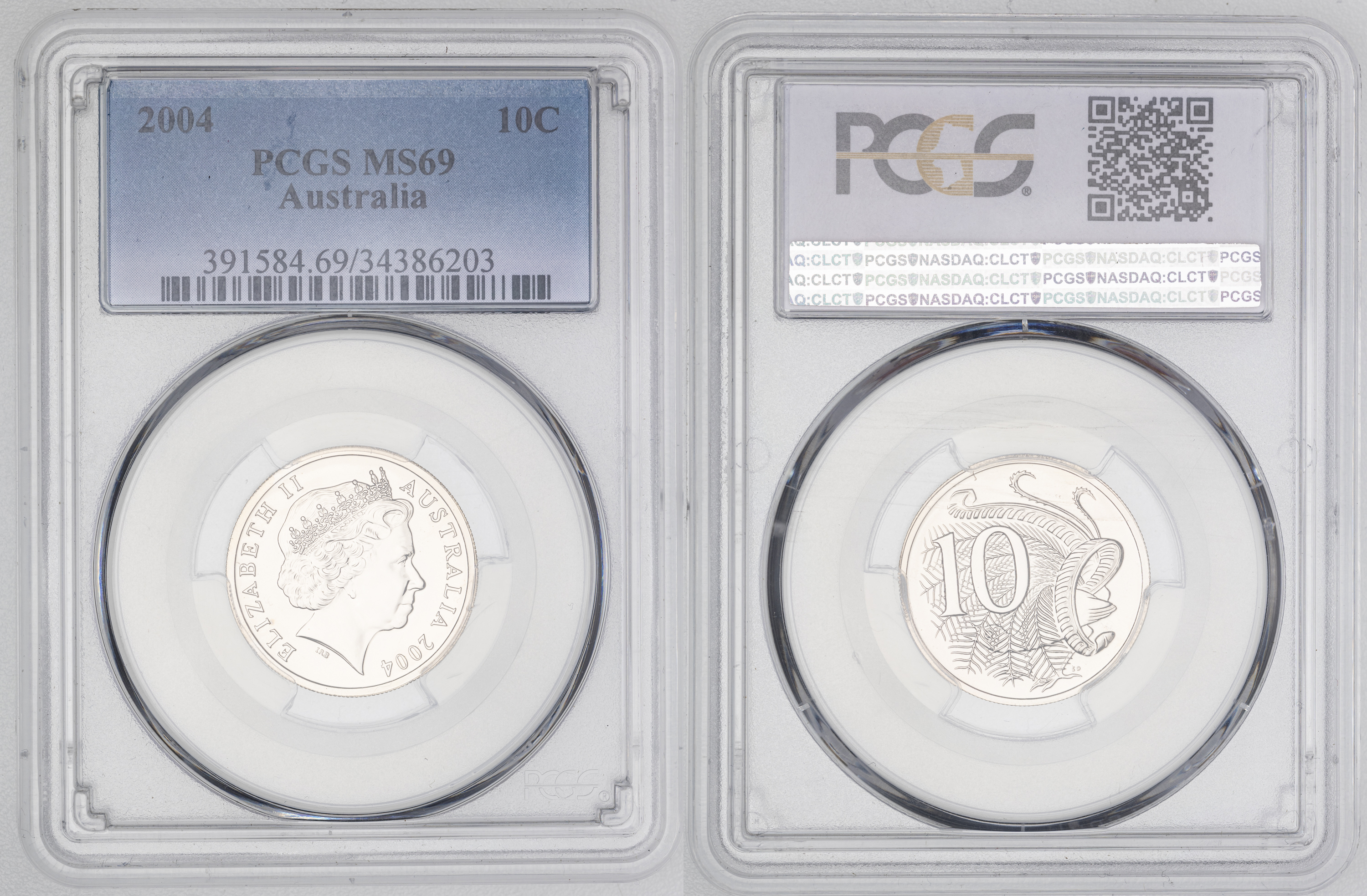 Elizabeth II, Ten Cent, 2004, PCGS MS69