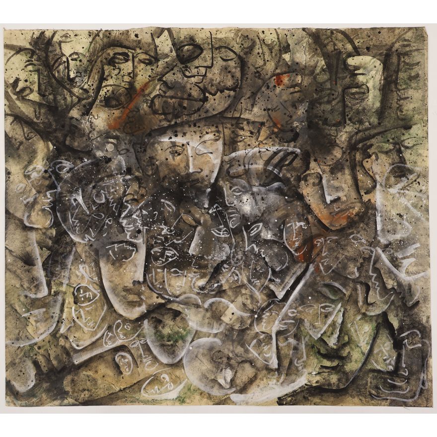 Neil Meitzler ''Mystic Faces'' 1962 Casein on Paper 24''x26.5''