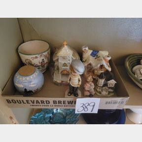 Vintage Christmas houses, containers and figurines