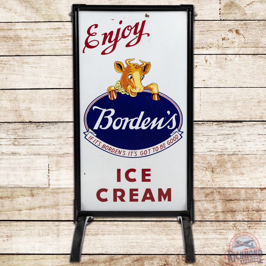 Rare Enjoy Borden's Ice Cream w/ Elsie DSP Curb Sign - 8.25