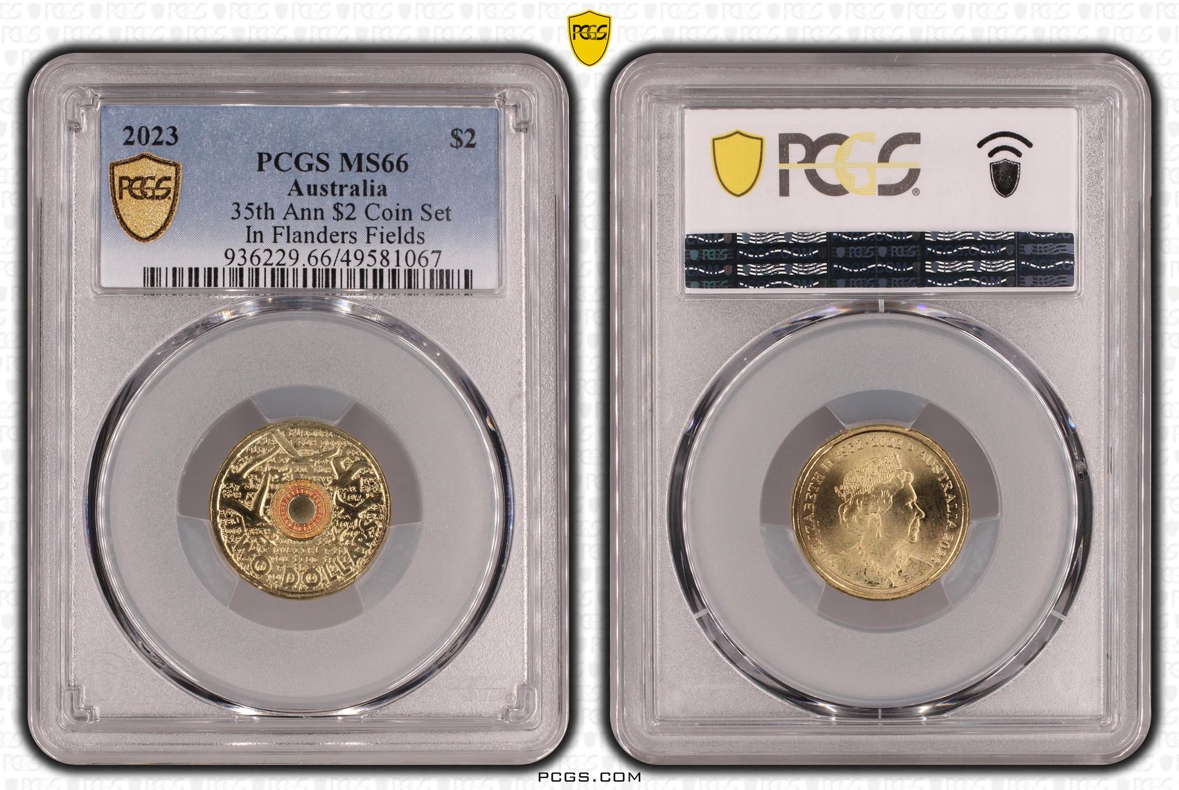 35th Ann $2 Coin Set Colorized In Flanders Fields , Two Dollar, 2023, PCGS MS66