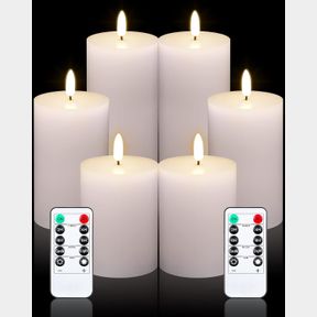 ROSSESAY WHITE FLAMELESS CANDLES SET 6 PACK LED FLICKERING FLAMELESS CANDLES WITH REMOTE AND TIMER FLAT TOP BATTERY OPERATED FLICK