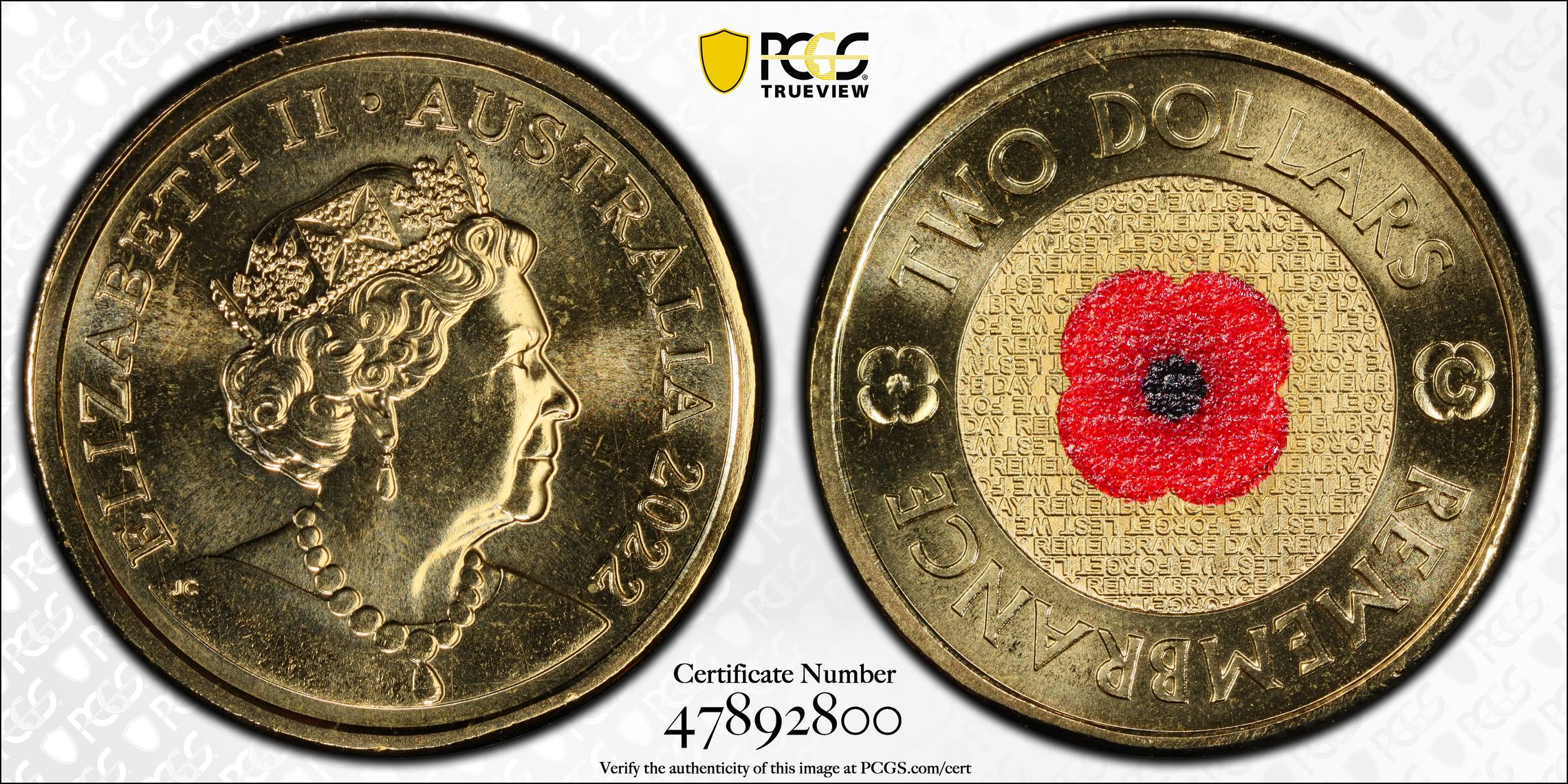 Remembrance Day Colorized, Two Dollar, 2022-C, PCGS MS68