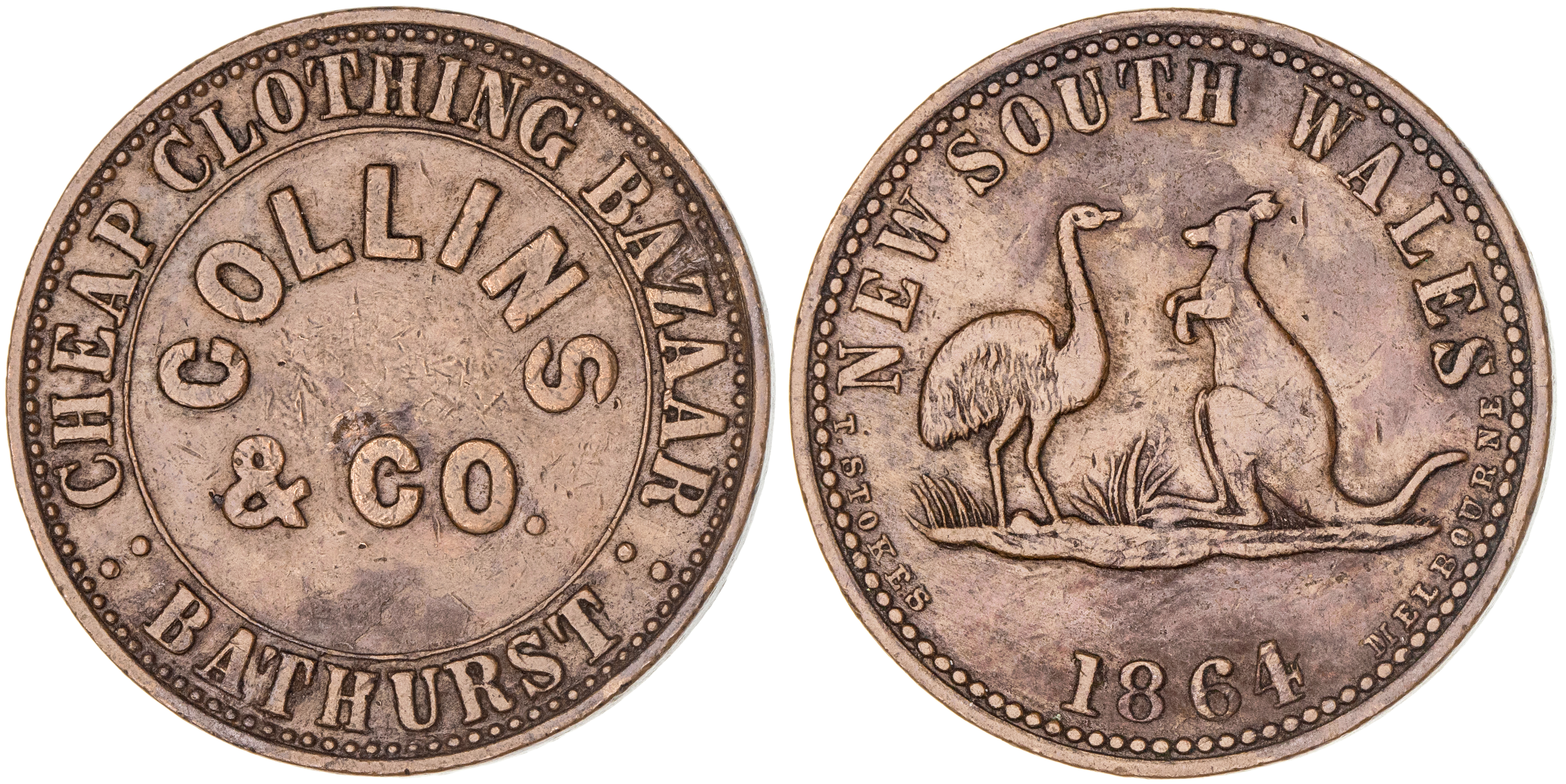397 · Collins & Co., Bathurst, NSW, Penny, 1864, gVF