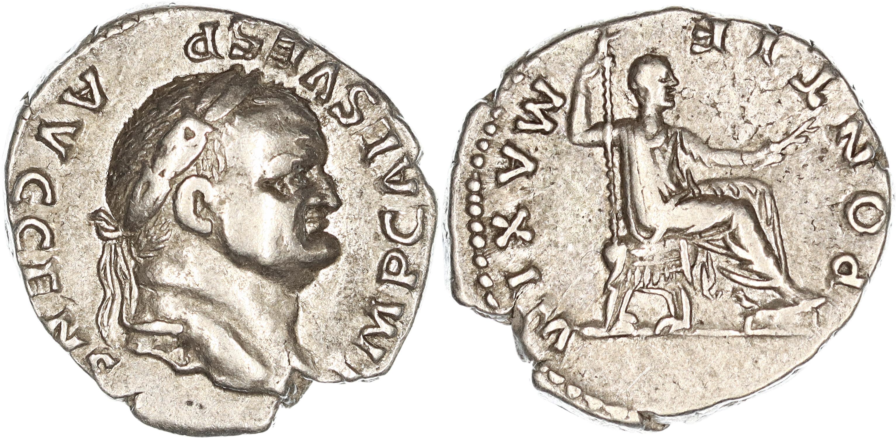 Roman Empire, Vespasian, Silver Denarius, 73 AD, VF