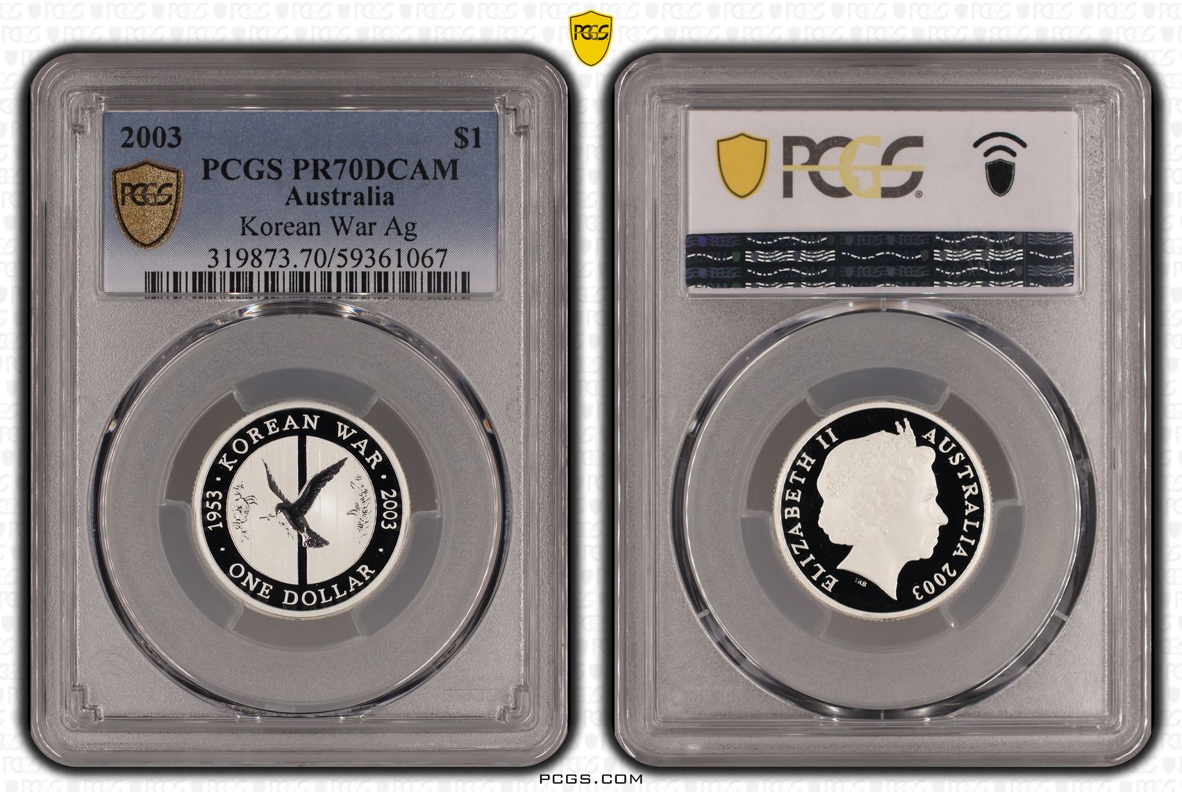 50th Anniv. Korean War KM-663a Silver, 22/0, One Dollar, 2003, PCGS PR70DCAM