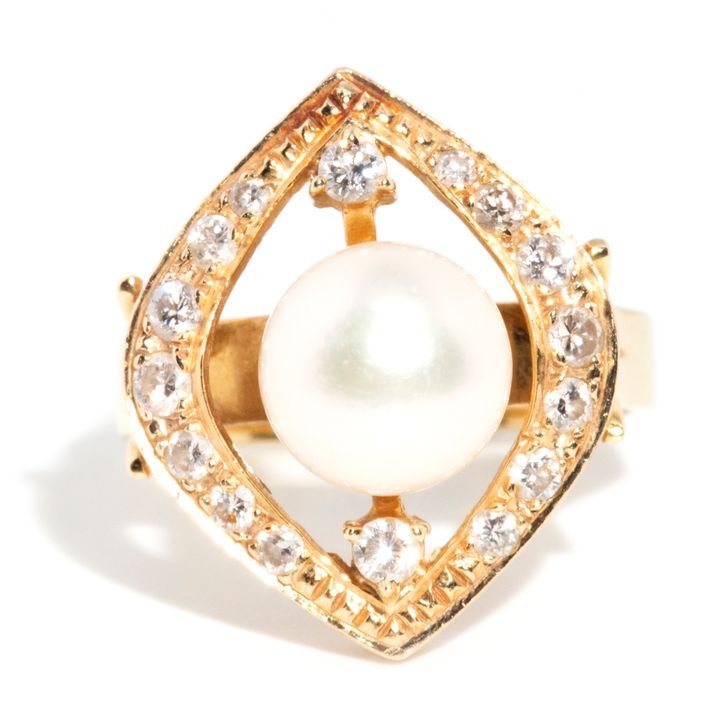 14 Carat Gold Pearl and Diamond Ring 1980