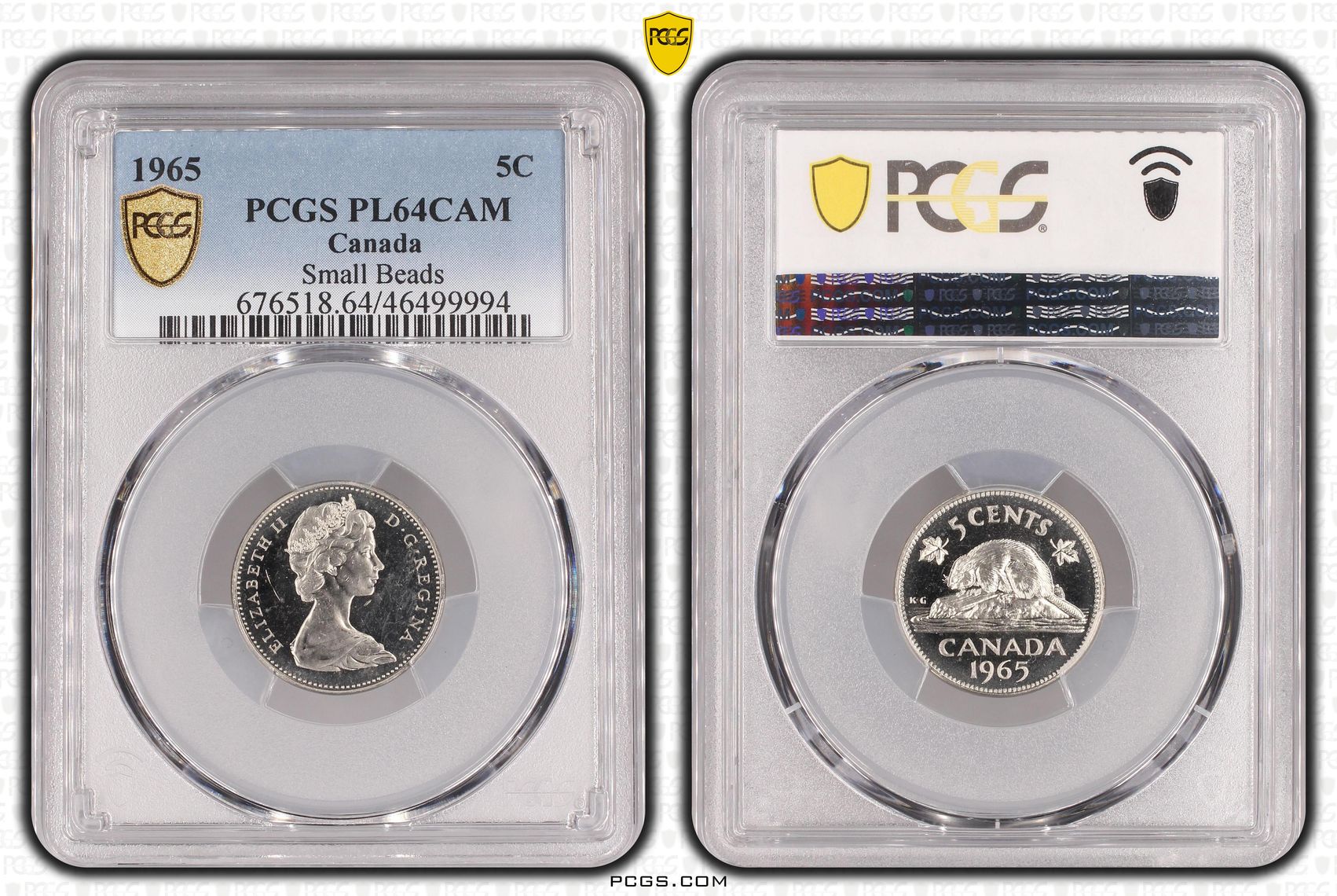 Canada, Small Beads, Five Cent, 1965, PCGS PL64CAM