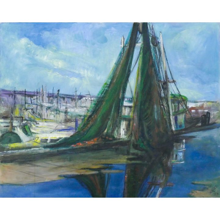 Helen Wessels ''Fisherman Terminal'' 1968 Oil on Stretched Canvas 24''x30''