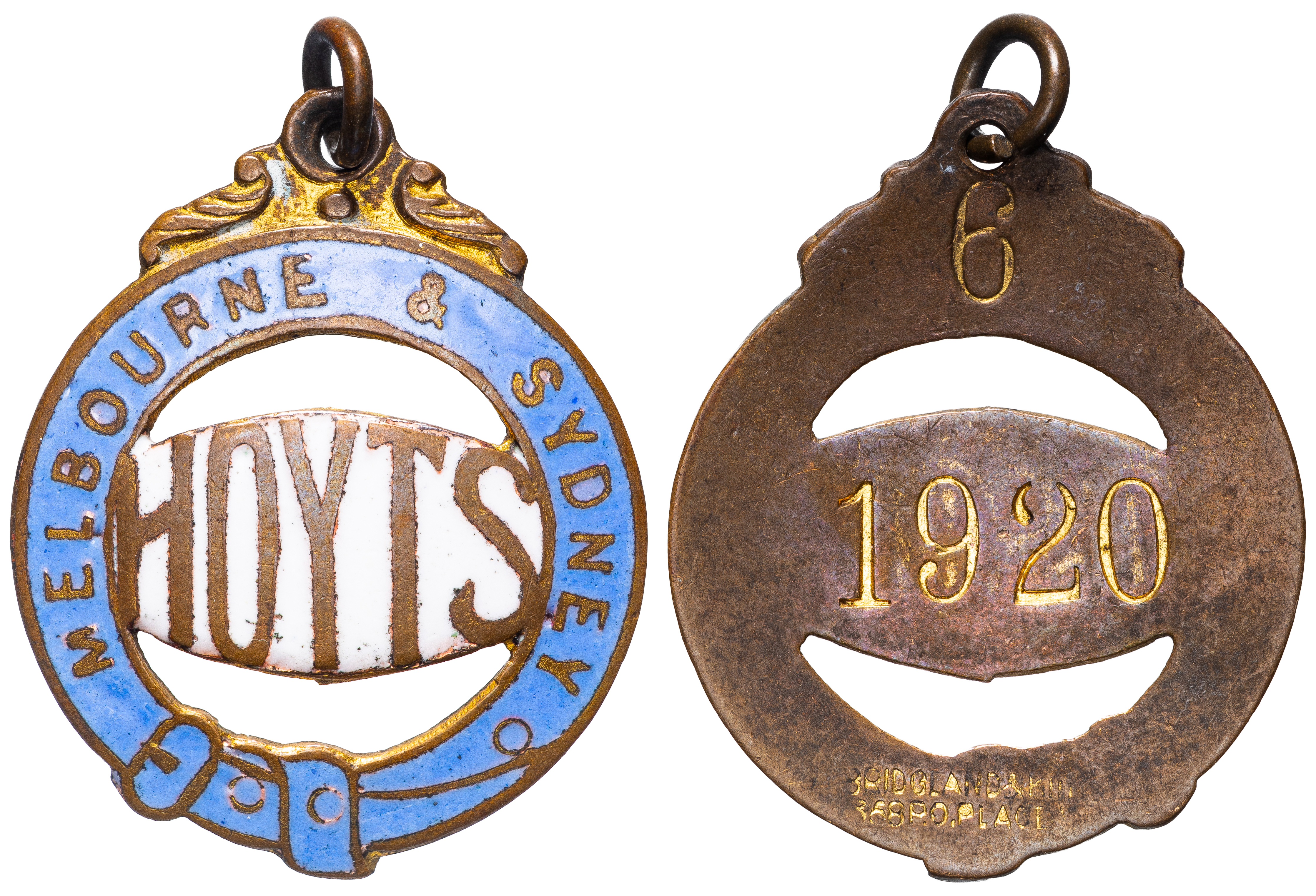 Bridgland & King, Melbourne - Enamel Hoyts Cinema Badge, 1920, gVF