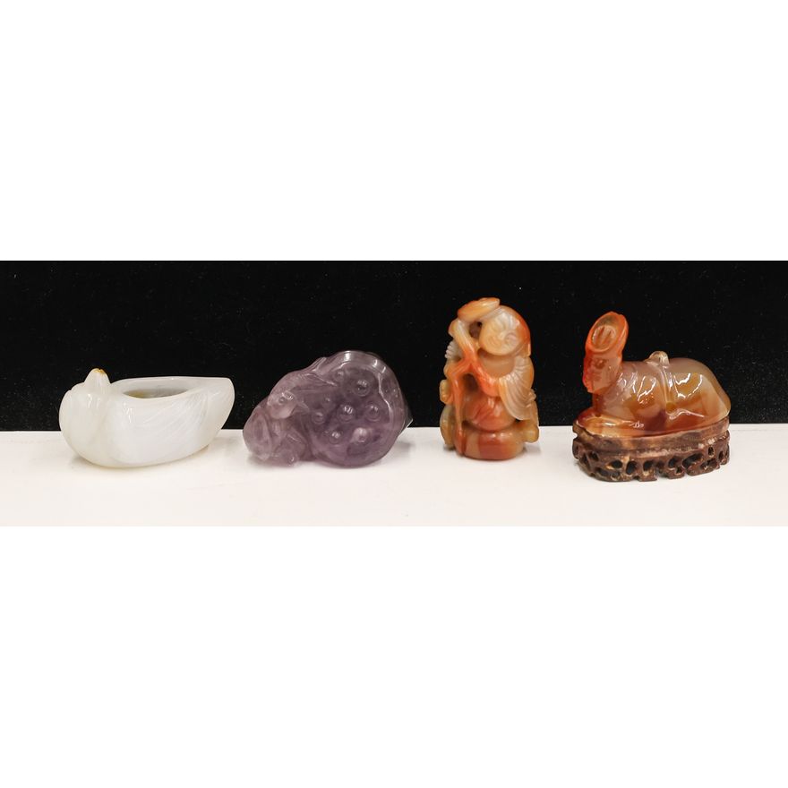 4pc Chinese Agate Pebble Carvings
