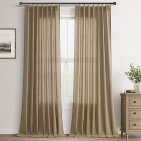 AERSAS DARK TAUPE PINCH PLEAT LINEN CURTAINS 96 INCH LENGTH 2 PANELS SET FOR BEDROOM DINGING ROOM SEMI SHEER BOHO FARMHOUSE NEUTRA