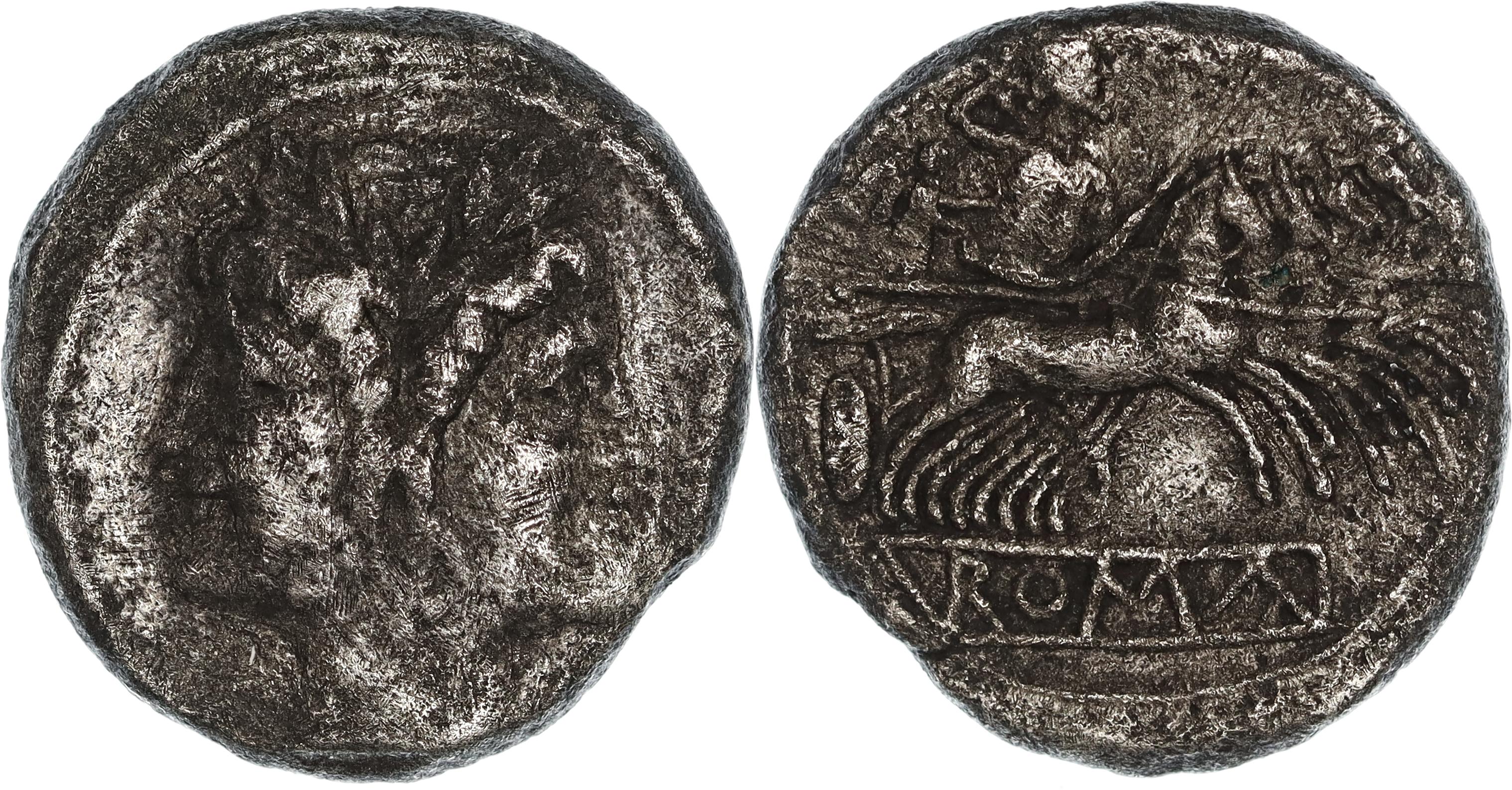 Roman Republic, Anonymous Coinage, Silver Quadrigatus, 225-212 BC, gF-nVF