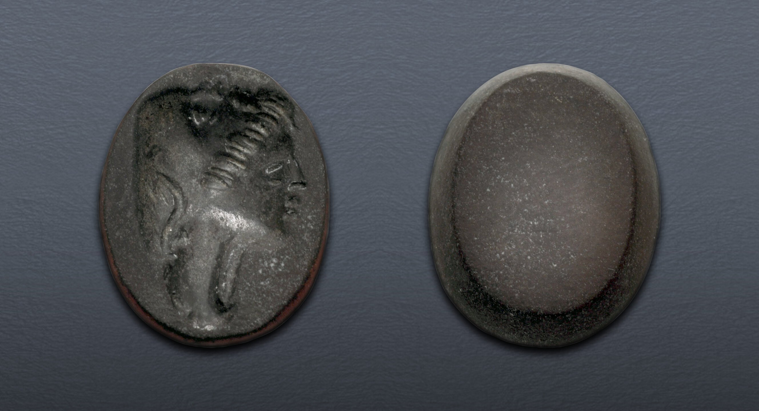 Red String Intaglio Serpentine and Red Jasper intaglio with two busts. Roman. 1st-2nd ...