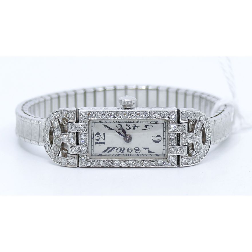 Nadia Art Deco Platinum & Diamond Cased Women's Wristwatch