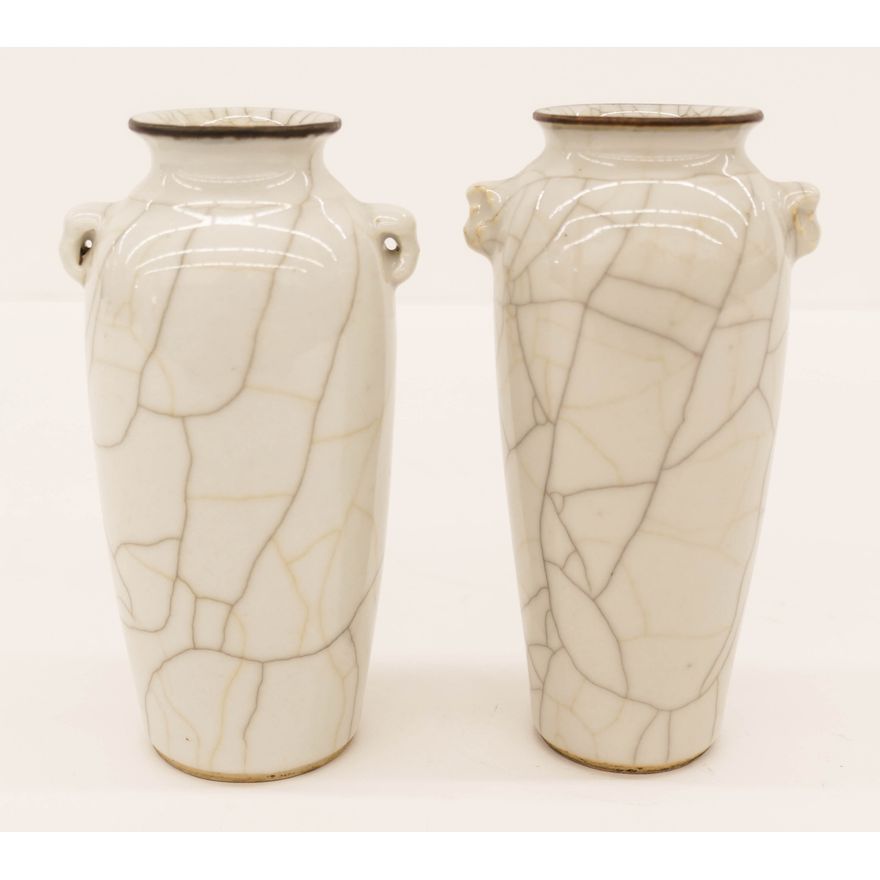 2pc Chinese 18th Cent. Ge Yao Crackle Vases