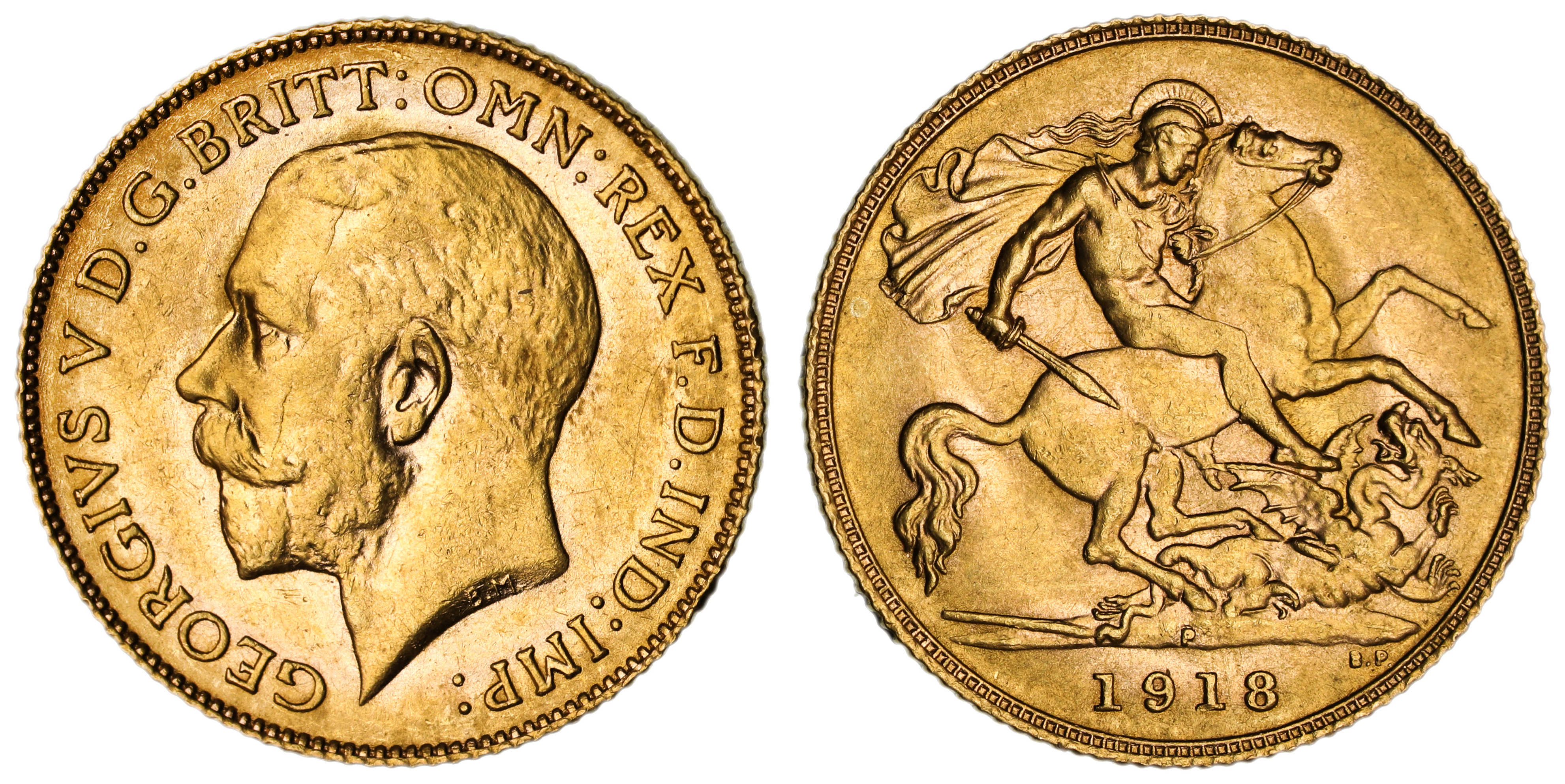 George V, Half Sovereign, 1918-P, UNC