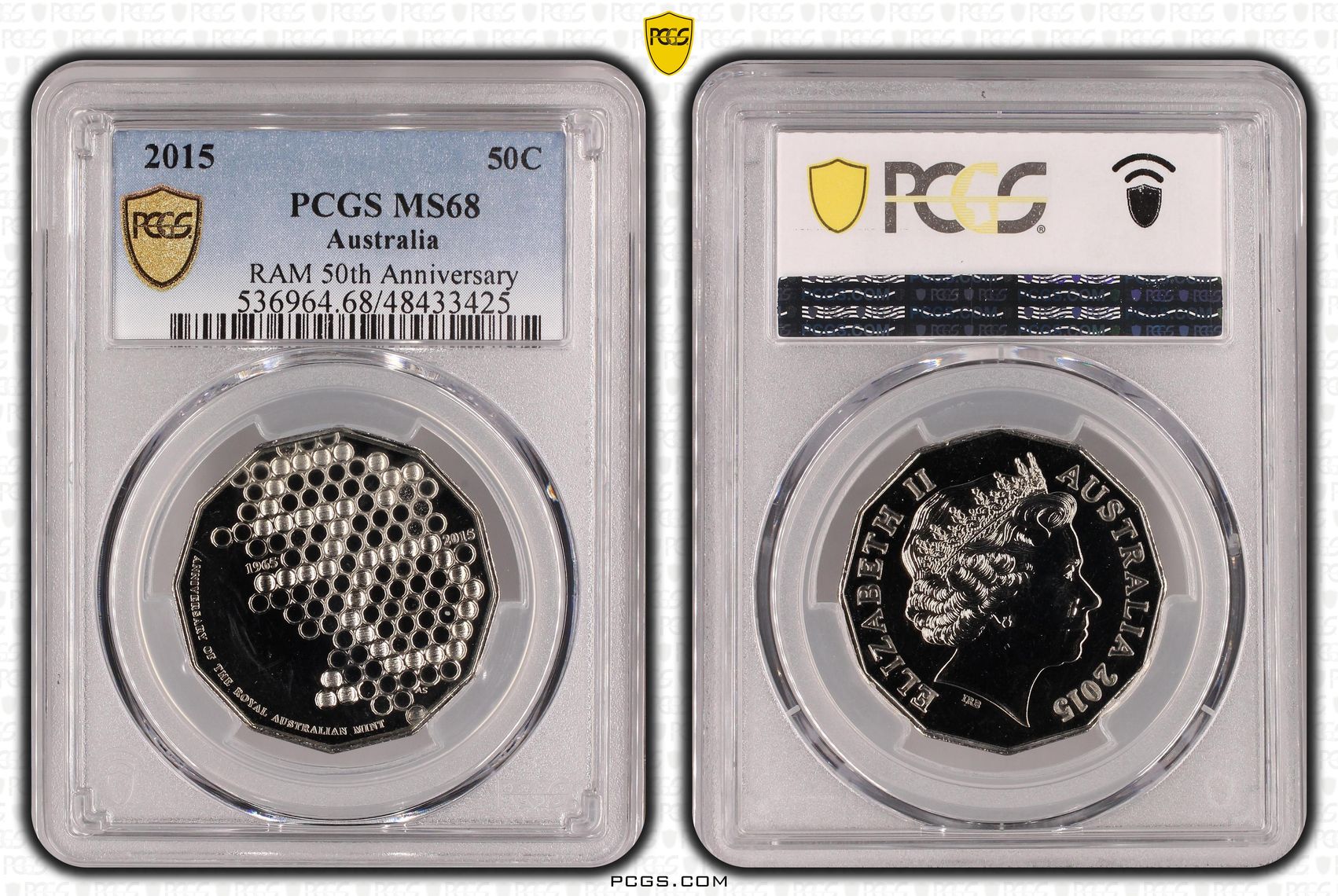 Elizabeth II, RAM 50th Anniversary, Fifty Cent, 2015, PCGS MS68