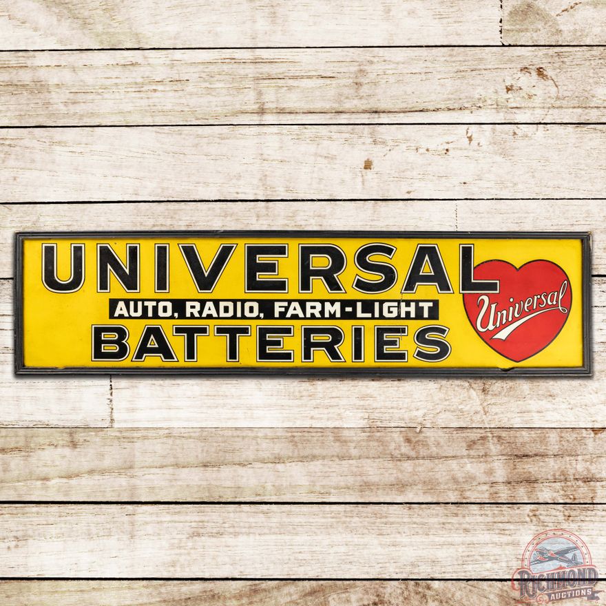 Universal Batteries Auto Radio Farm Light SS Tin Sign w/ Heart Logo