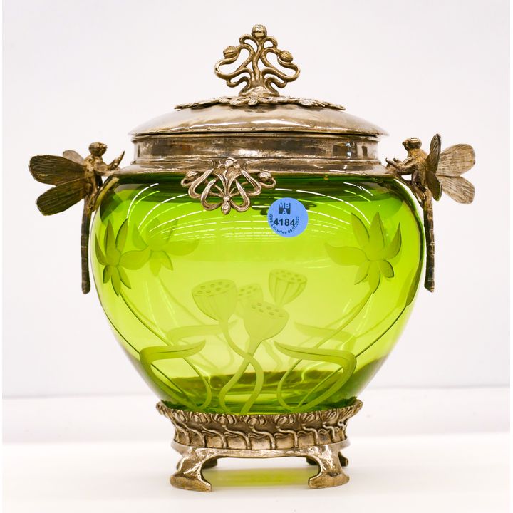 Art Nouveau Dragonfly Biscuit Jar 9''