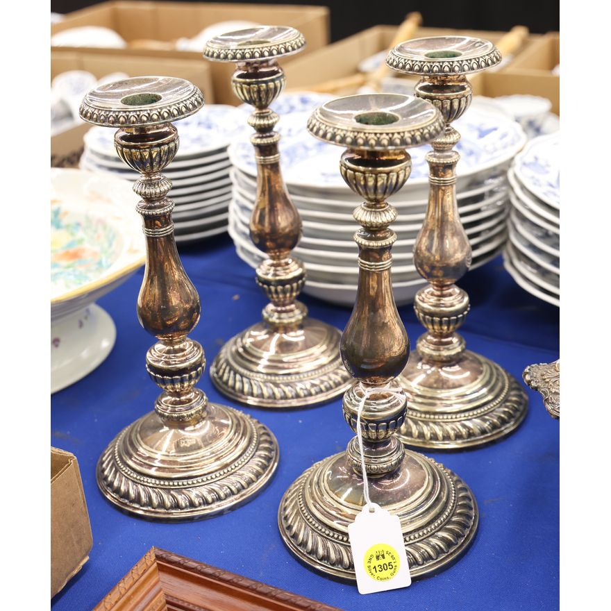 2 Pairs Antique Sheffield Plated Candlesticks 9.5''