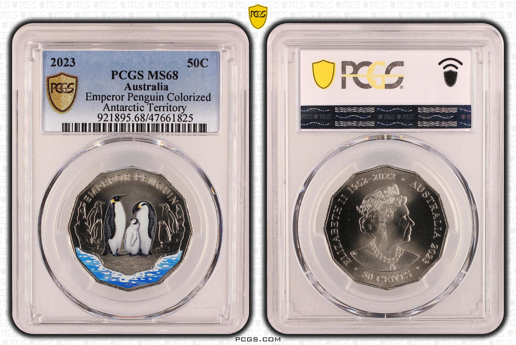Elizabeth II, Emperor Penguin Colorized, Fifty Cent, 2023, PCGS MS68