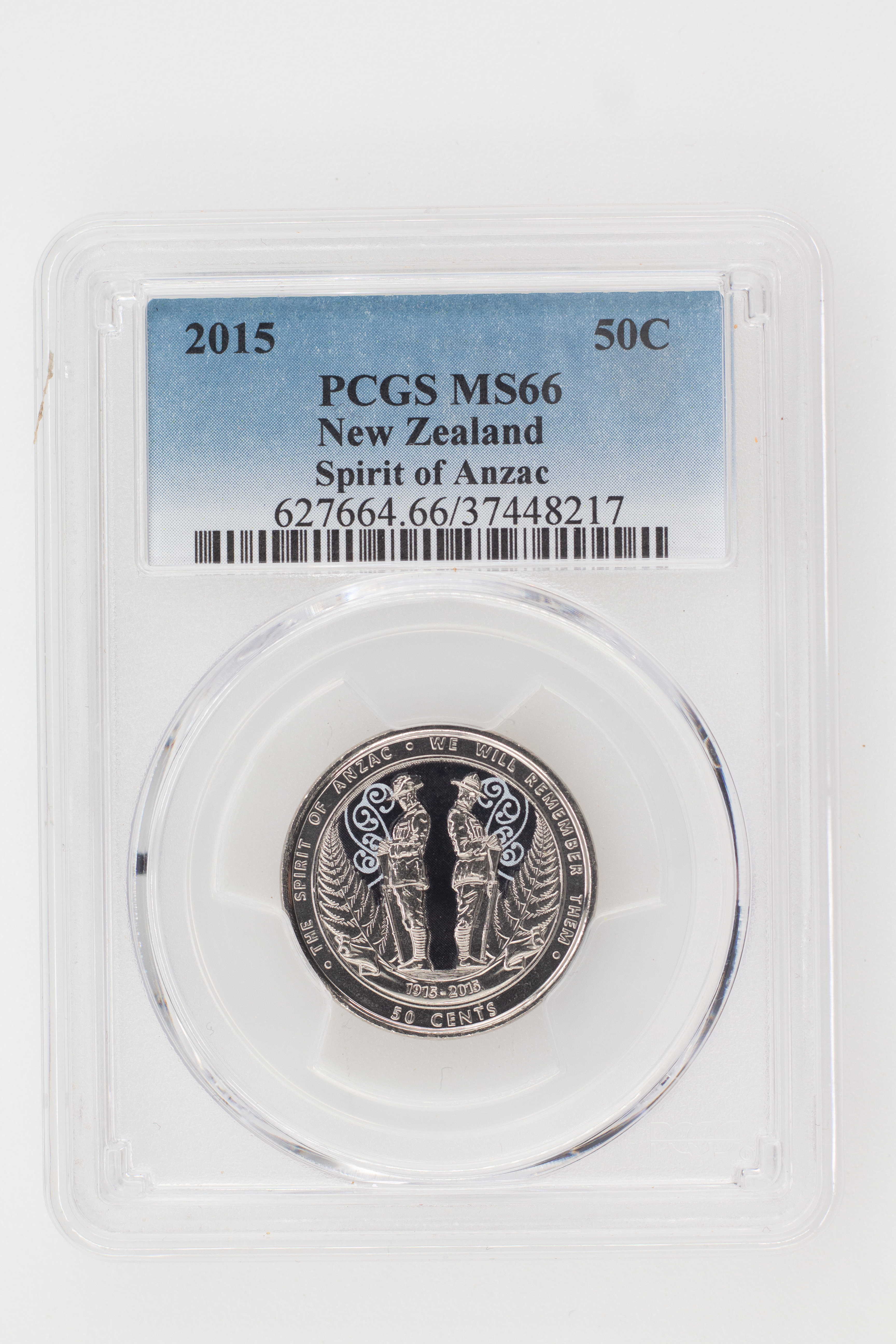2015 New Zealand Fifty Cent, 50c Silver Spirit of Anzac PCGS - MS66 -217